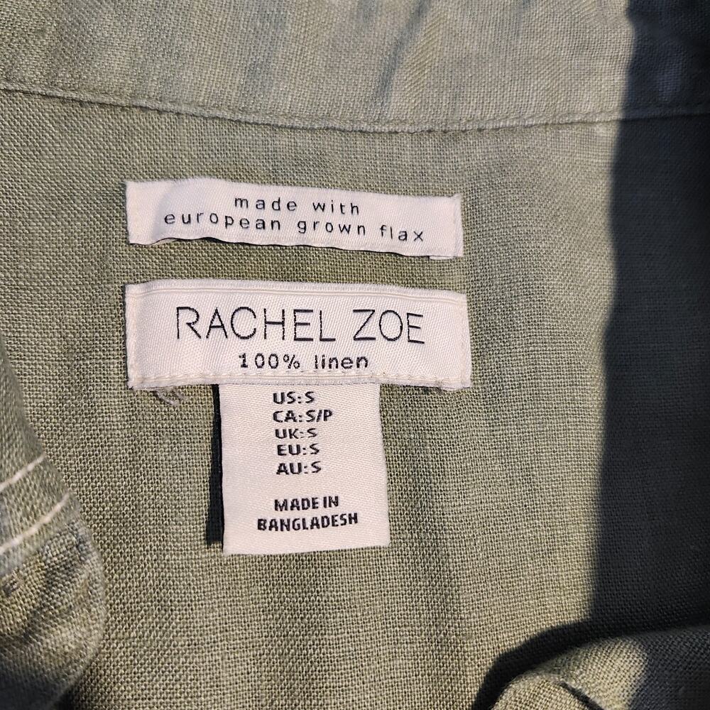 Rachel Zoe 100% Linen Button Top Small Army Green - Picture 6 of 7